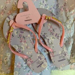 LoveShackFancy Havaianas Flip Flop Purple Beige Lavender Floral 5 6 36